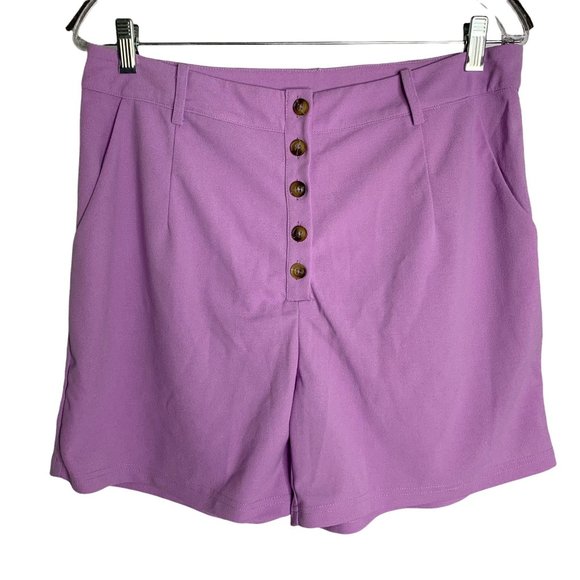 Shein High Waisted Button Up Shorts XL Purple Pockets Belt Loops - Picture 1 of 4